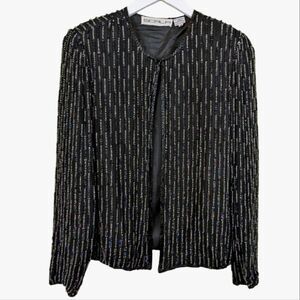 Vintage Beaded Jacket 100% Silk Scala Sequins Black Evening M